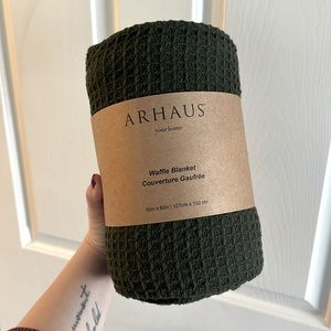 Arhaus Dark Green Waffle Blanket
